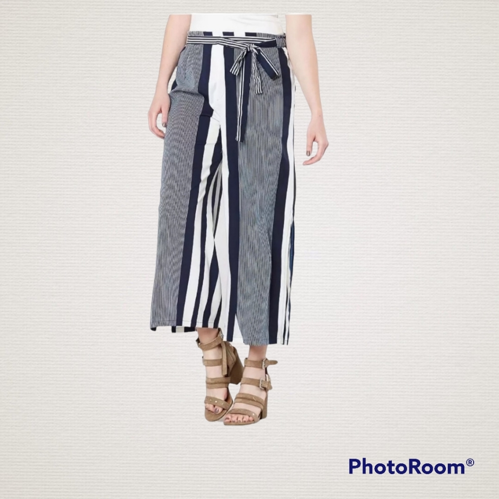 Angie Striped Wide Navy/White Wide Leg Pant S